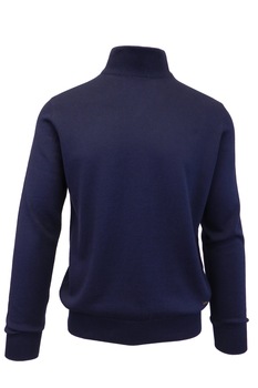 Pulover, Univers Fashion, tricotat fin cu terminatii striate, guler inalt, albastru inchis Pulover, Univers Fashion, tricotat fin cu terminatii striate, guler inalt, albastru inchis