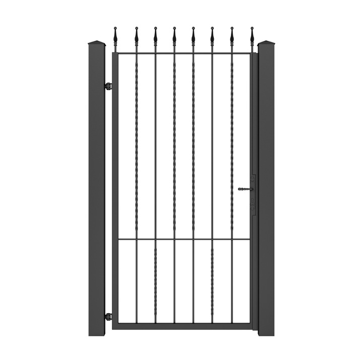 Poarta pietonala, Todome, fier forjat 01, negru, 120 x 180 cm, cu accesorii si stalpi