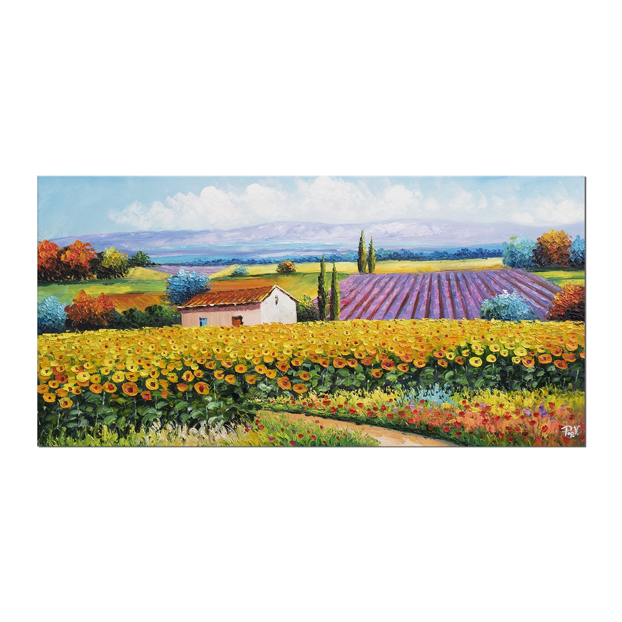 Tablou gigant living, dormitor pictat manual - O zi minunata - 120x60cm ulei pe panza in cutit efect 3D