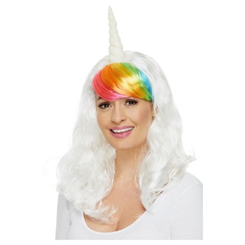 Peruca unicorn alba cu breton colorat, Smiffy Peruca unicorn alba cu breton colorat, Smiffy