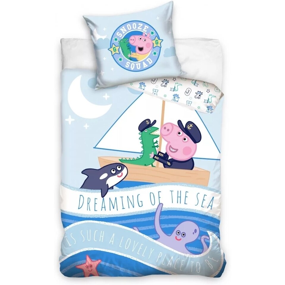 Set lenjerie pat copii Peppa Pig Dreaming of the Sea 100x135 + 40x60, SunCity, Albastru