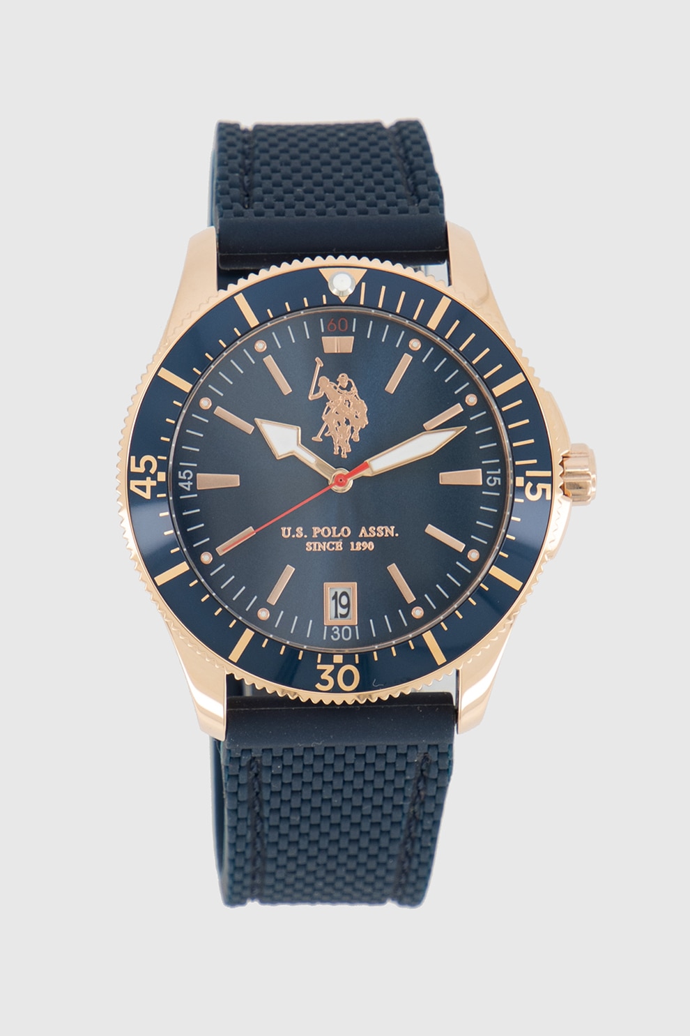 U.S. Polo Assn., Ceas cu o curea din silicon, Albastru inchis/Auriu
