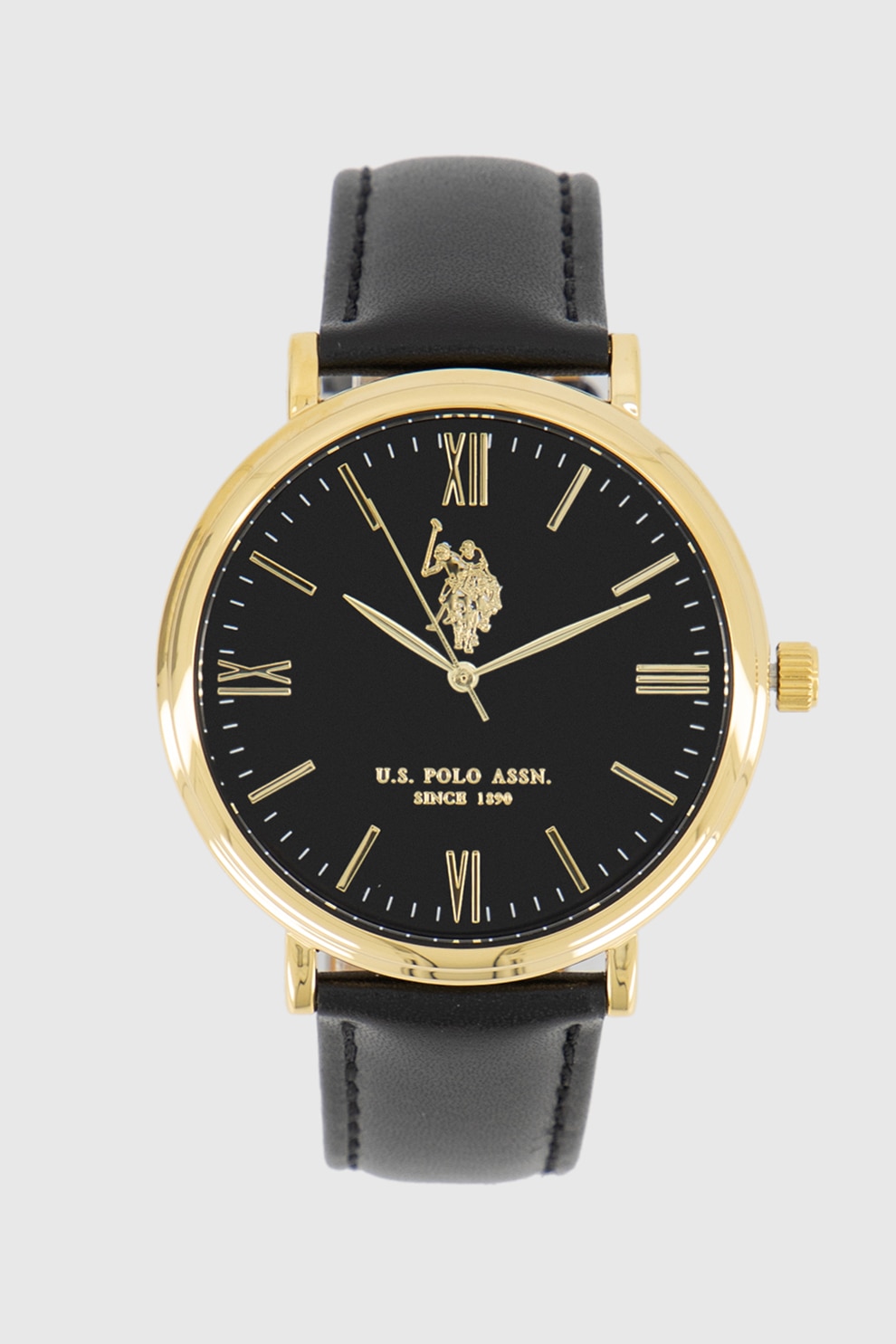 U.S. Polo Assn., Ceas cu o curea din piele, Negru/Auriu