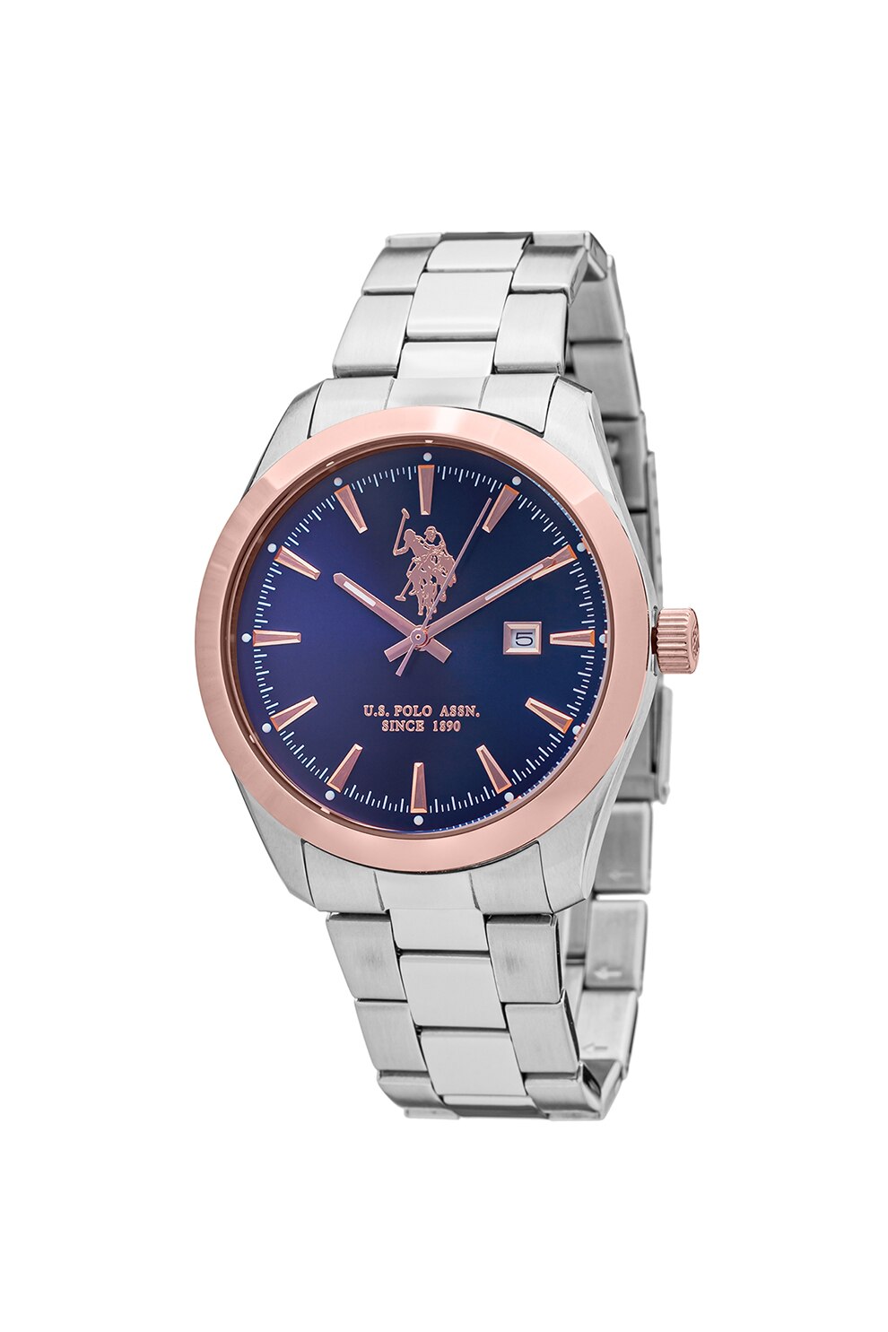 U.S. Polo Assn., Ceas analog cu bratara metalica, Argintiu/Auriu rose