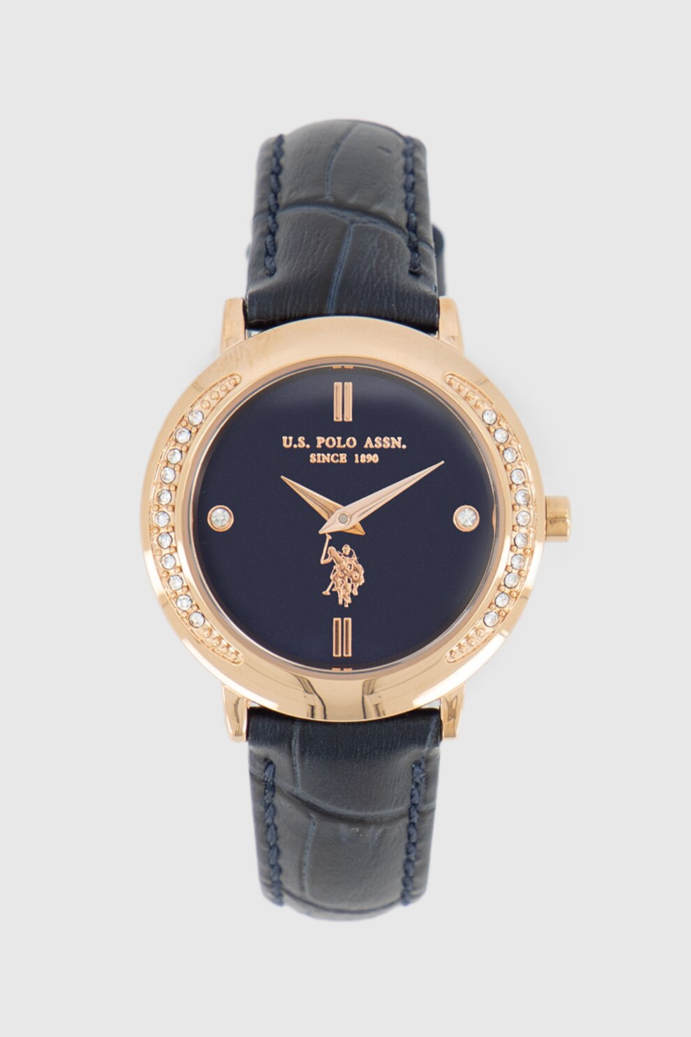 U.S. Polo Assn., Ceas decorat cu cristale, Bleumarin inchis/Auriu