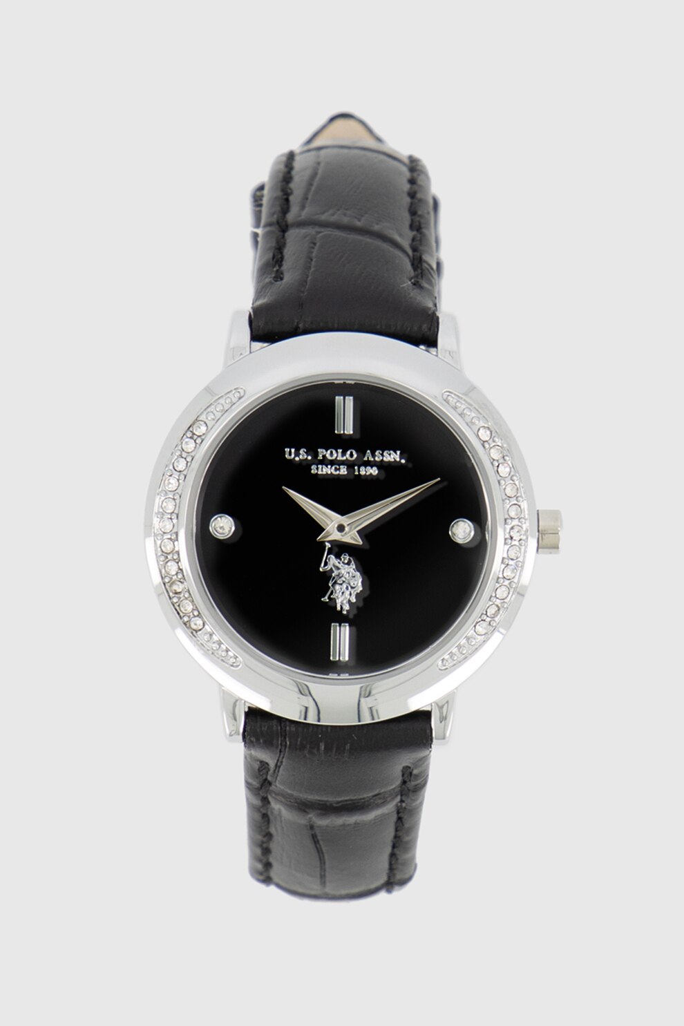 U.S. Polo Assn., Ceas decorat cu cristale, Negru/Argintiu