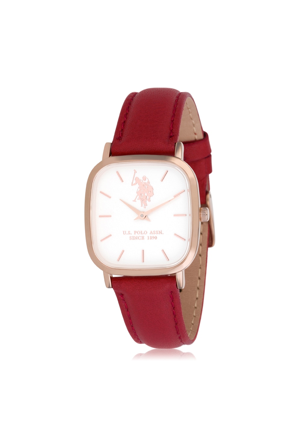 U.S. Polo Assn., Ceas quartz cu o curea de piele, Rosu inchis/Auriu