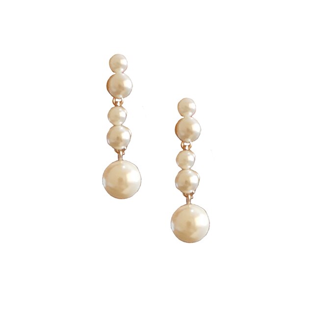 Cercei perle dama, alb/auriu, 5 cm lungime