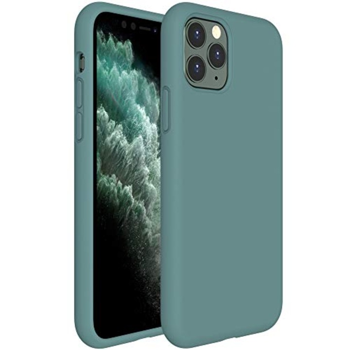 Husa din silicon compatibila cu iPhone 12 / 12 Pro, Catifea, Verde Inchis