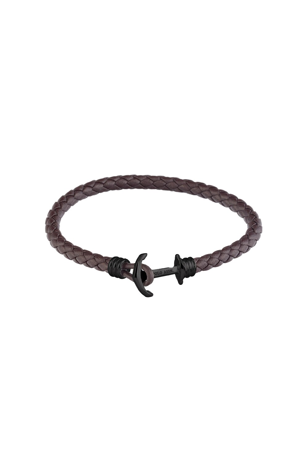 U.S. Polo Assn., Bratara de piele cu aspect impletit, Maro inchis