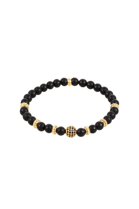 U.S. Polo Assn., Rugalmas karkötő matt ónixgyöngyökkel, fekete/arany