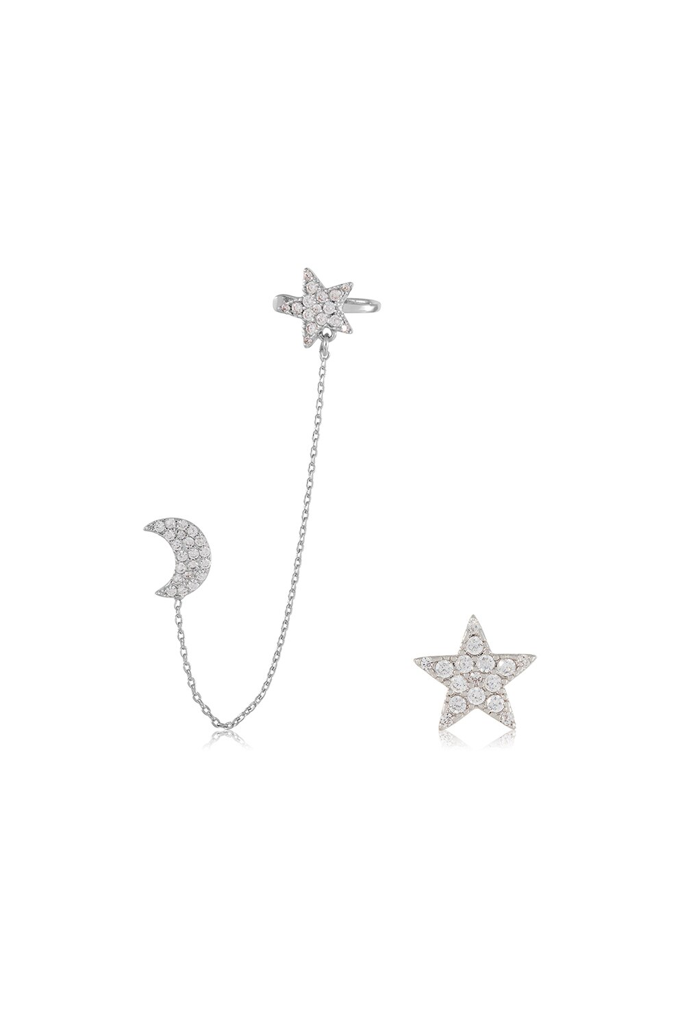 U.S. Polo Assn., Cercei placati cu rodiu,stea si luna, cu cristale zirconia, Argintiu