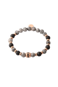 U.S. Polo Assn., Bratara cu pietre ochi de tigru si margele piatra de lava, Gri/Negru/Auriu U.S. Polo Assn., Bratara cu pietre ochi de tigru si margele piatra de lava, Gri/Negru/Auriu
