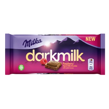 Pachet 18x Ciocolata Milka Darkmilk cu zmeura, 85 g Pachet 18x Ciocolata Milka Darkmilk cu zmeura, 85 g