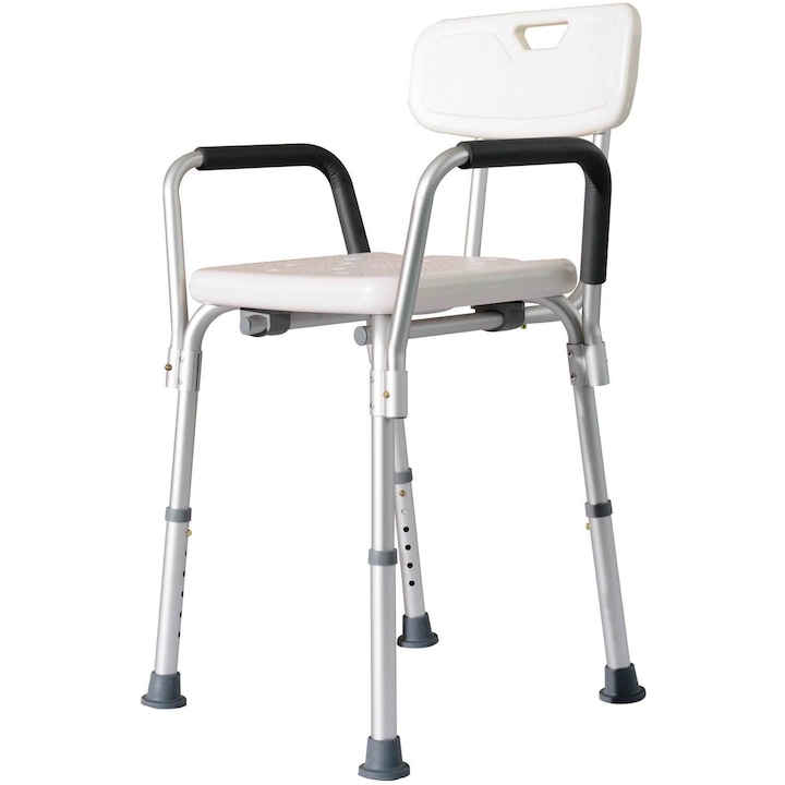 Scaun dus cu spatar si brate, reglabil pe inaltime, Alb+Argintiu, 72-0007