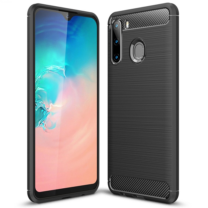 Кейс за Samsung Galaxy A21, Techsuit Carbon Silicone, черен