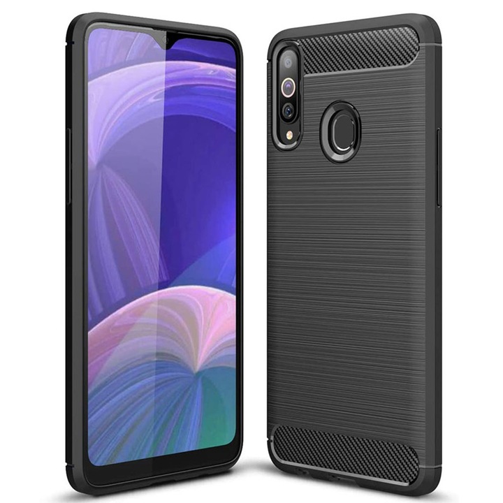 Husa Carbon Resistance pentru Samsung Galaxy A20s, Fiber Design, Anti-Soc, Negru Titan