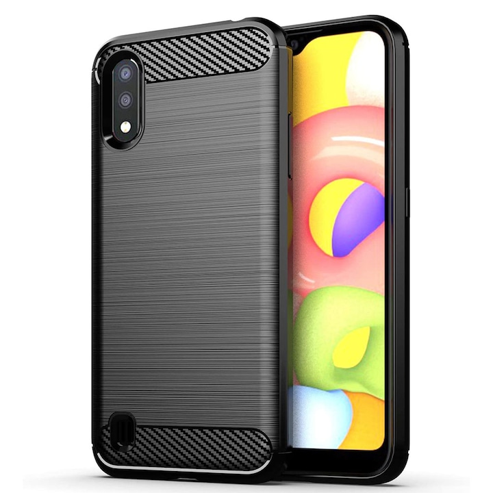 Кейс за Samsung Galaxy A01, Techsuit Carbon Silicone, черен