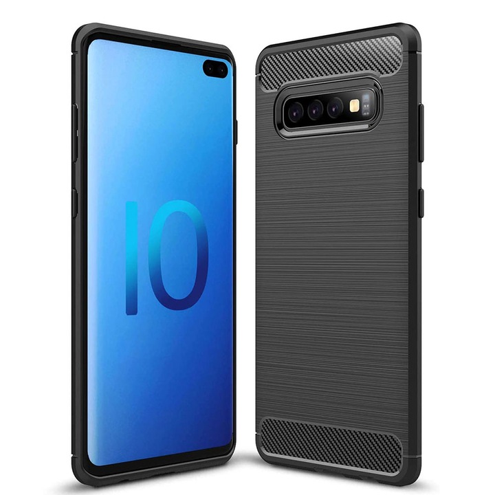 Кейс за Samsung Galaxy S10, Techsuit Carbon Silicone, черен