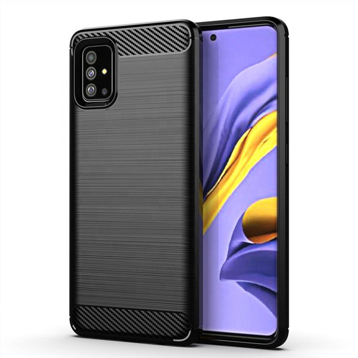 Кейс за Samsung Galaxy A71 4G, Techsuit Carbon Silicone, черен