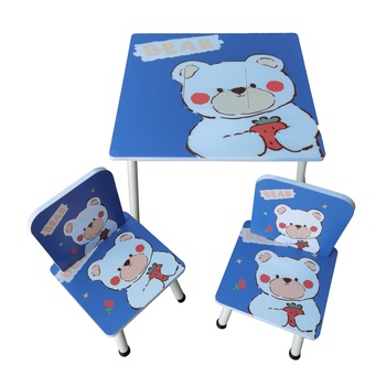 Set masuta activitati Mappy Happy, cu 2 scaune, din lemn, Albastru/Alb Set masuta activitati Mappy Happy, cu 2 scaune, din lemn, Albastru/Alb