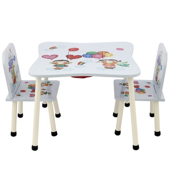 Set masuta activitati Mappy Happy, cu 2 scaune, din lemn, Alb/Albastru Set masuta activitati Mappy Happy, cu 2 scaune, din lemn, Alb/Albastru