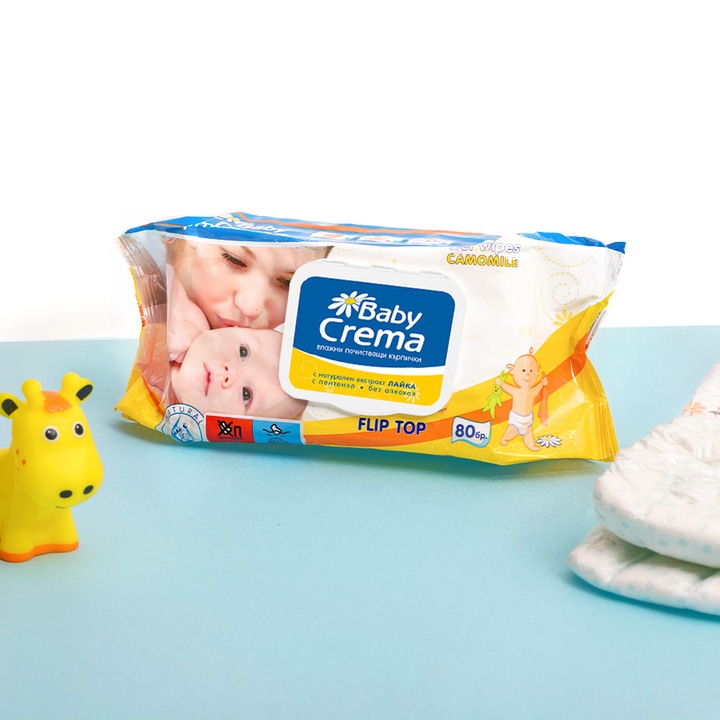 Мокри кърпички Baby Crema, С екстракт от Лайка, 80бр