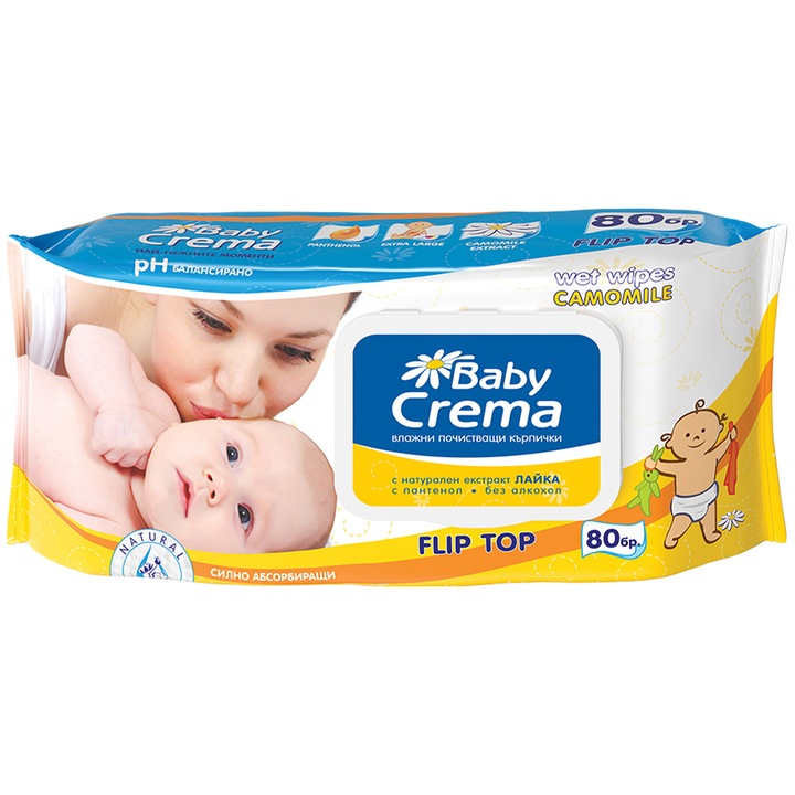 Мокри кърпички Baby Crema, С екстракт от Лайка, 80бр