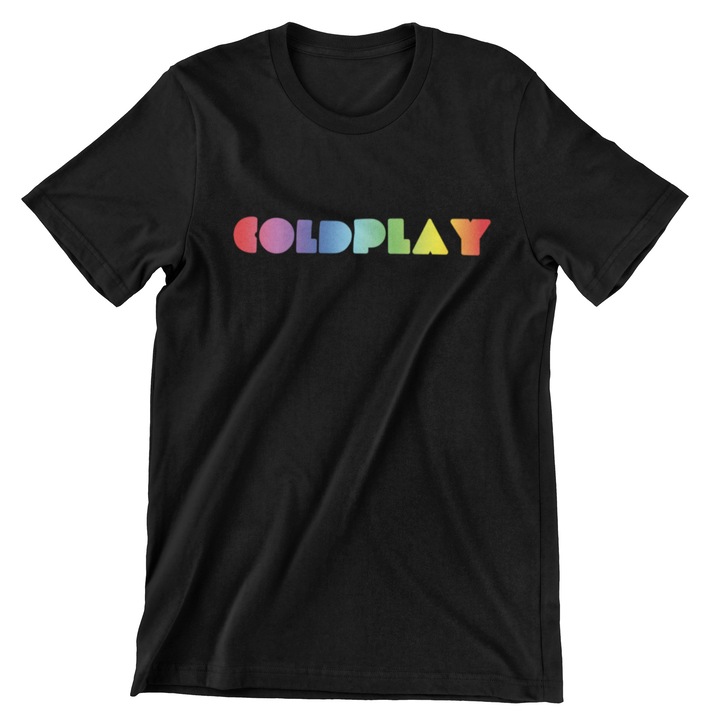 Tricou personalizat Coldplay color, bumbac, Unisex, negru, marimea XS