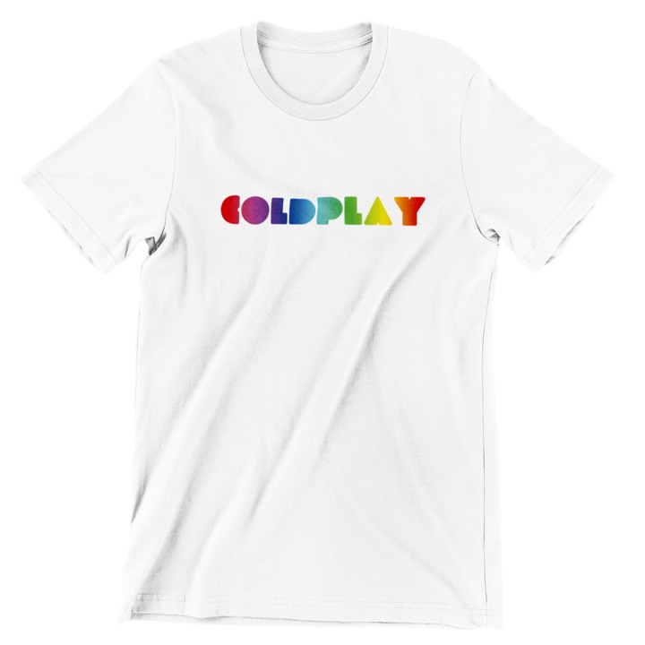 Tricou personalizat Coldplay color, bumbac, Unisex, alb, marimea XS