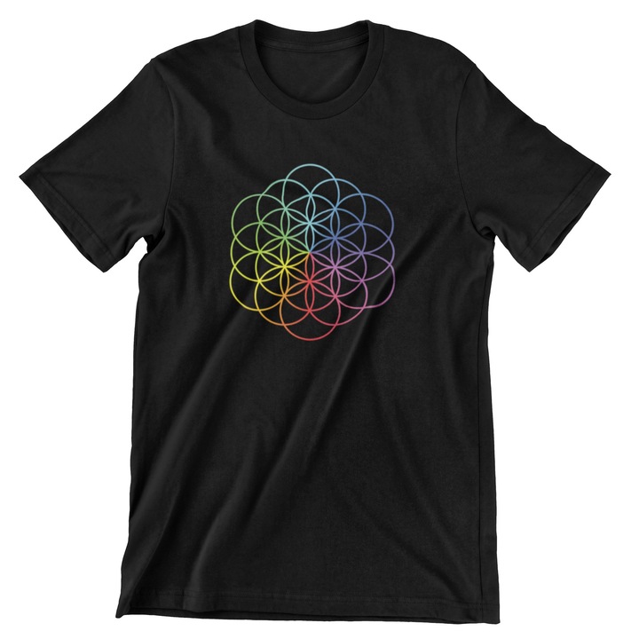 Tricou personalizat Coldplay Flower of life, bumbac, Unisex, negru, marimea XS
