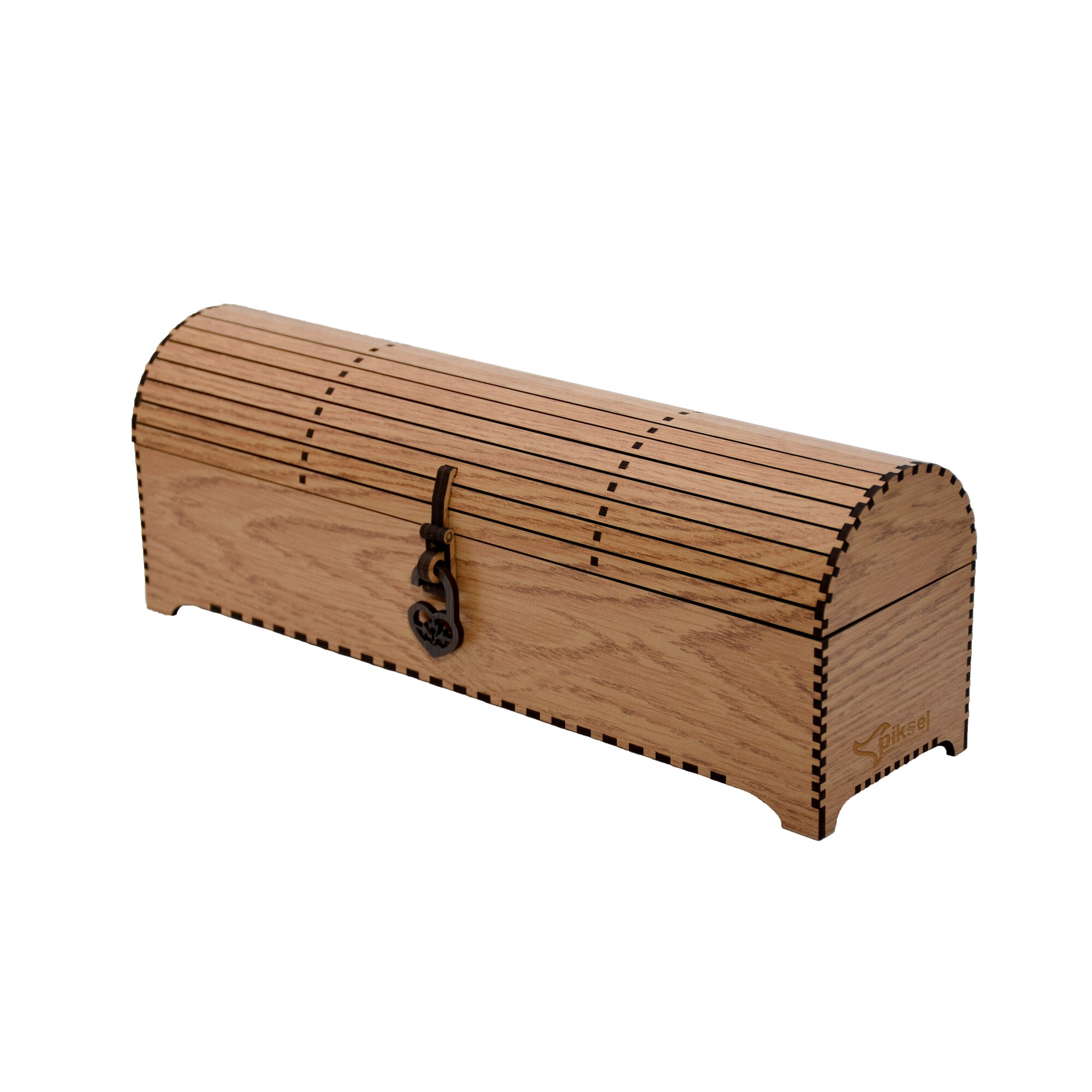 Cutie din lemn pentru sticla vin, cufar Handmade Piksel, 33x9x12 cm, culoare stejar