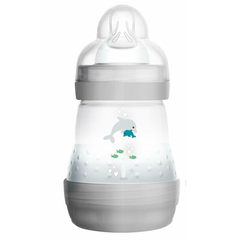 Biberon din polipropilena cu tetina din silicon 160 ml 0+ luni MAM Anti-Colic 721496, Gri