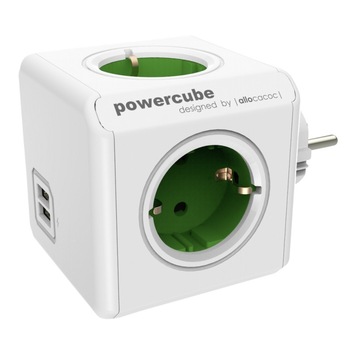 Priza/prelungitor PowerCube Allocacoc 1202GN Original, 4 prize, 2xUSB, Verde Priza/prelungitor PowerCube Allocacoc 1202GN Original, 4 prize, 2xUSB, Verde