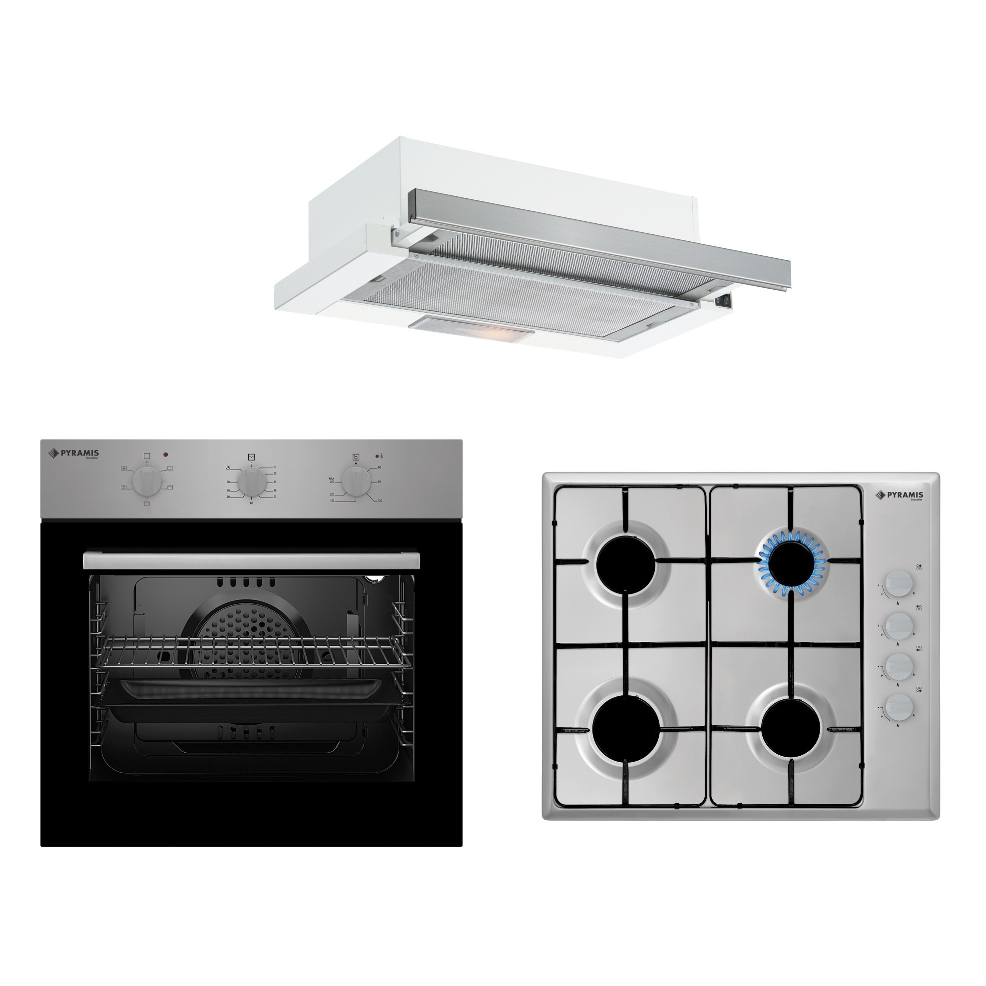 Pachet Pyramis SMARTLINE STYLE PLUS, cuptor electric 5 functii, plita cu gaz si hota telescopica