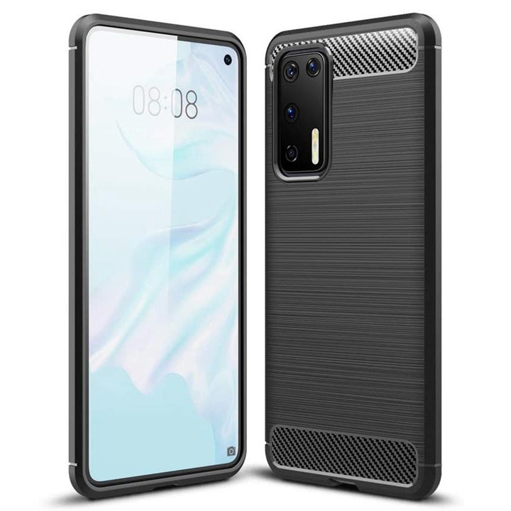 Кейс за Huawei P40 Pro, Techsuit Carbon Silicone, черен