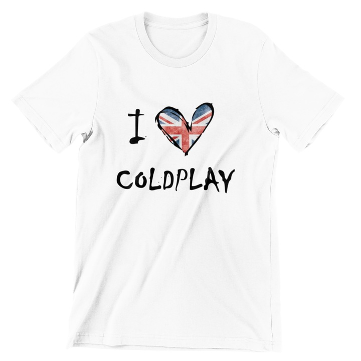 Tricou personalizat I love coldplay London, bumbac, Unisex, alb, marimea XS