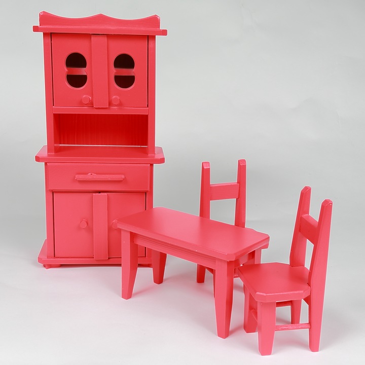 Set mobila de bucatarie, din lemn, rosu