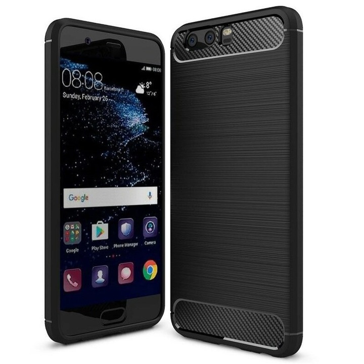 Калъф за Huawei P10 Plus - Techsuit Carbon Silicone - Черен