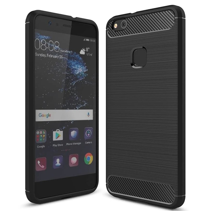 Калъф за Huawei P10 Lite - Techsuit Carbon Silicone - Черен