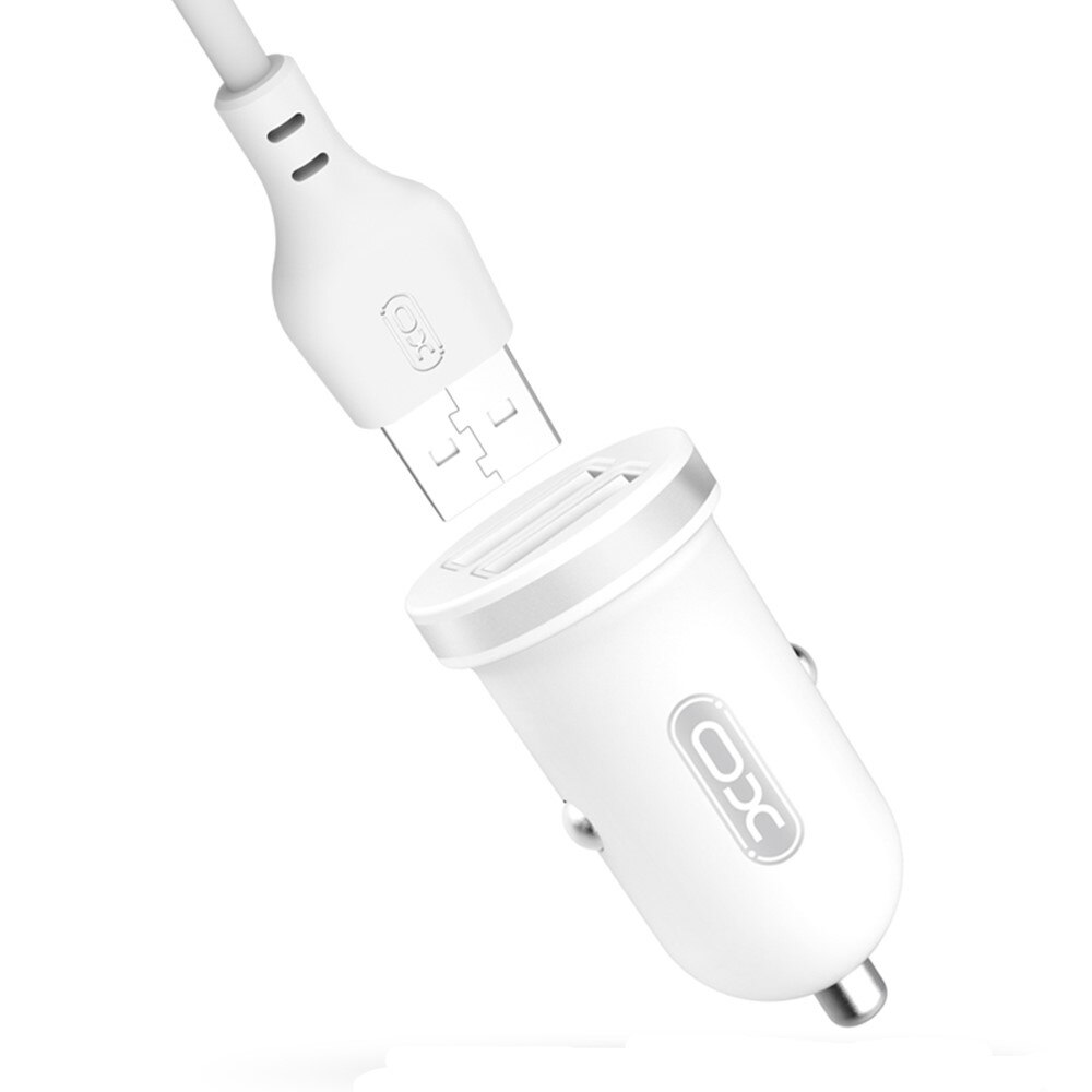 Incarcator auto 2.1A, X.O alb, cu 2 USB si cablu de incarcare Type-C
