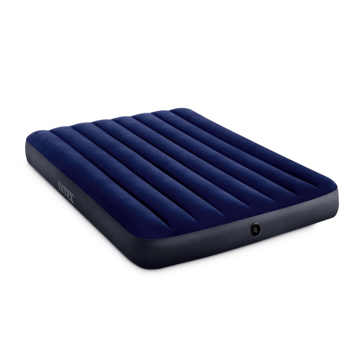 Saltea gonflabila albastra Intex Velour, 2.03 x1.52 x25 m din vinil acoperit cu velur catifelat