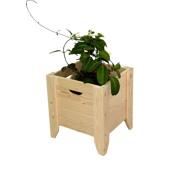 Cutie din lemn pentru flori, Transilvan, Flora, 39x36x42 cm, Natur