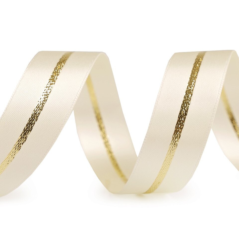 Panglica decorativa cu lurex, fata dubla, cream, latime 25 mm, lungime 20m