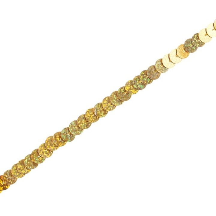 Пайети на връв, плоски, златни - холограма, 6 мм, дължина 5м