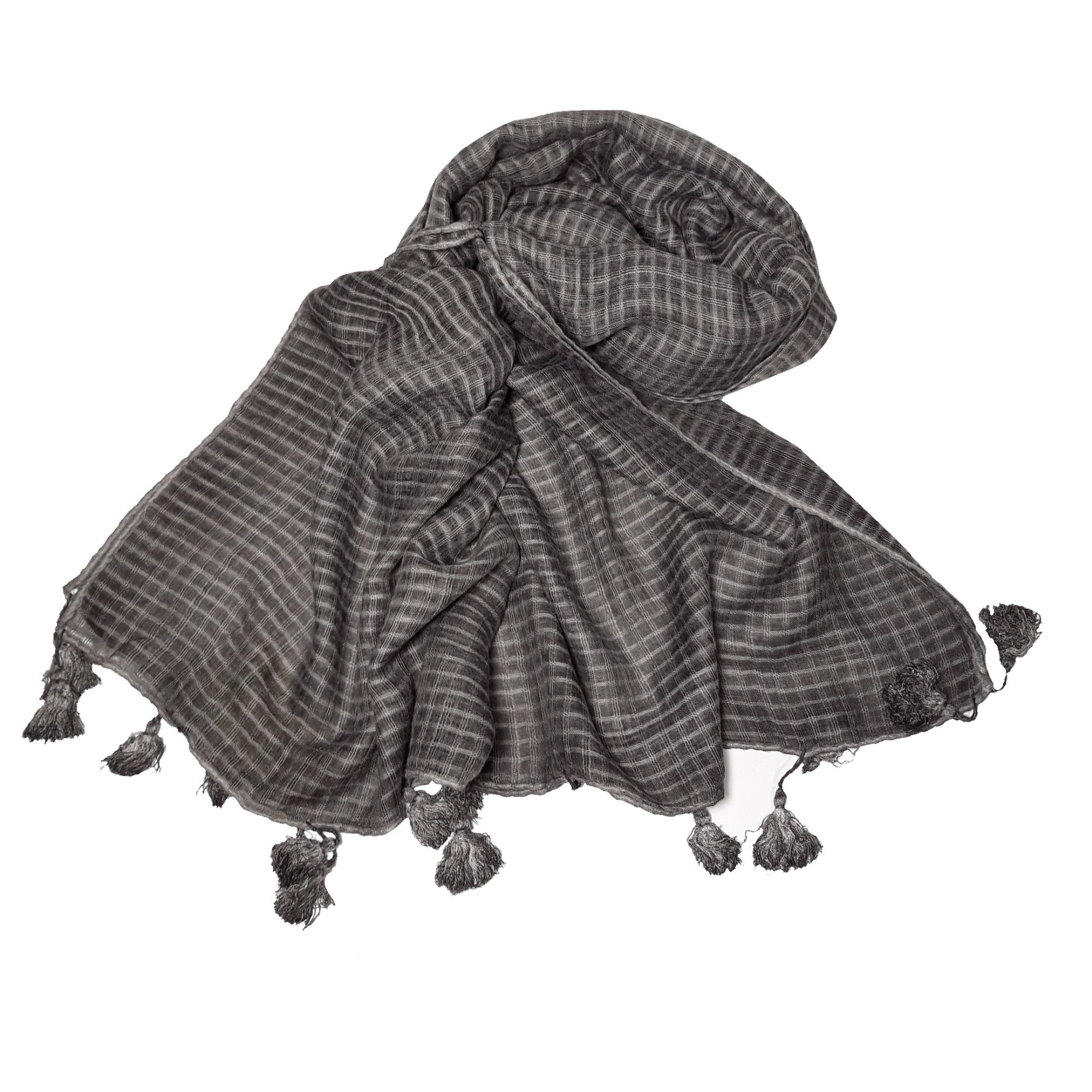 Esarfa dama, gri, cu ciucuri, dimensiune 172x79 cm