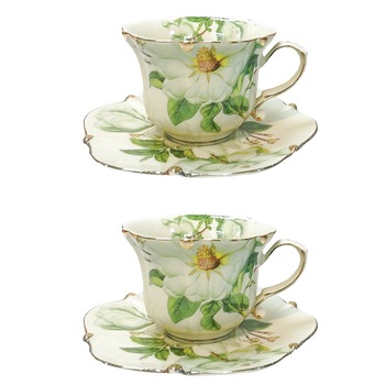 Set 2 cesti & farfurii portelan Lerida 180ml, vintage, crem Set 2 cesti & farfurii portelan Lerida 180ml, vintage, crem