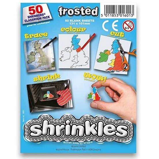 Shrinkles Art Set 50 coli pentru creatii proprii - deseneaza, decupeaza, coace in cuptor, model frosted, Keycraft