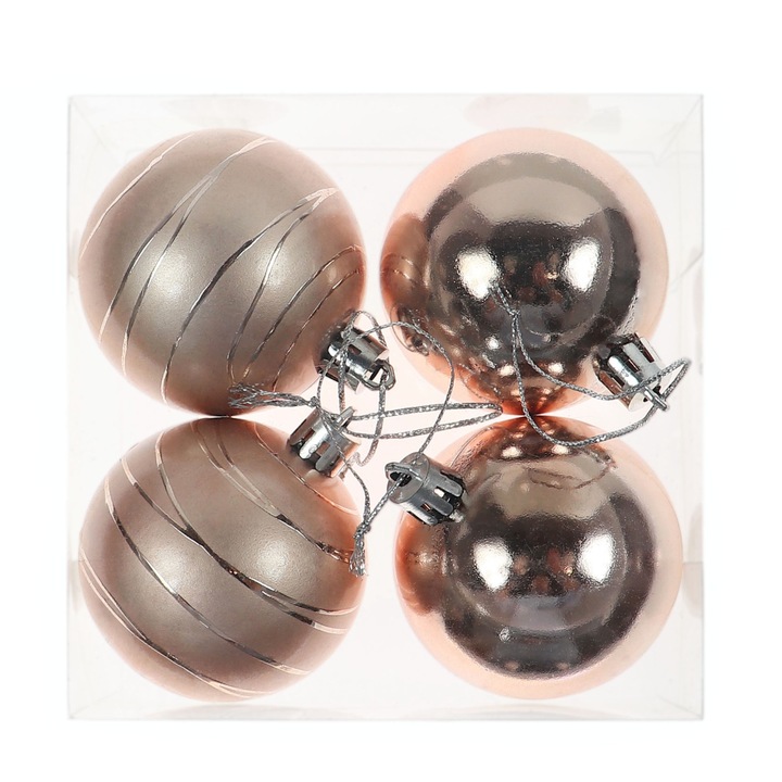 Globuri Craciun, roz, diametru 6 cm, set 4 bucati, SD19B-6-384