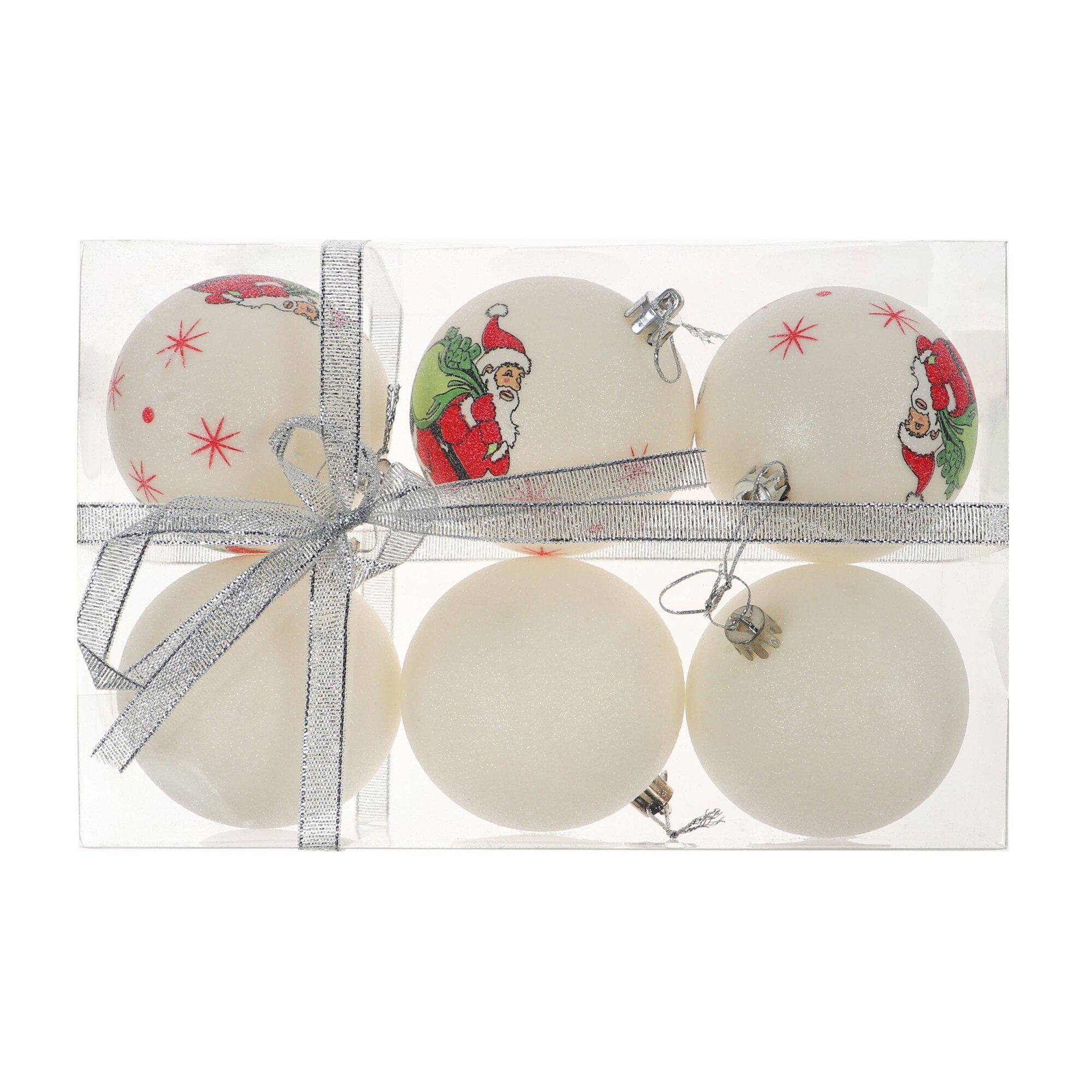 Globuri Craciun, alb + rosu, diametru 8 cm, set 6 bucati, SD18-8-C02